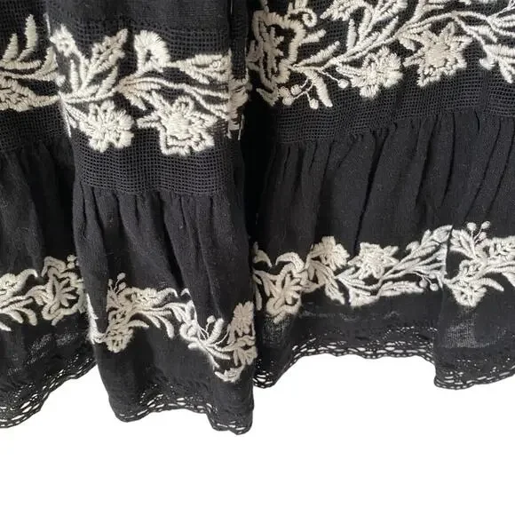 Anthropologie Long Sleeve Black Embroidered Lace Trim Swing Dress size XXS - Picture 7 of 11